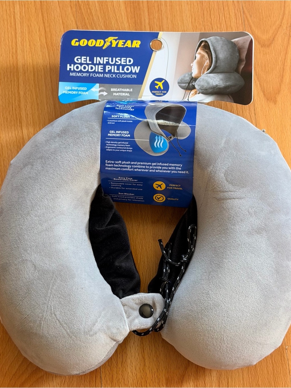 Gray Gel-Infused Hoodie Neck Pillow